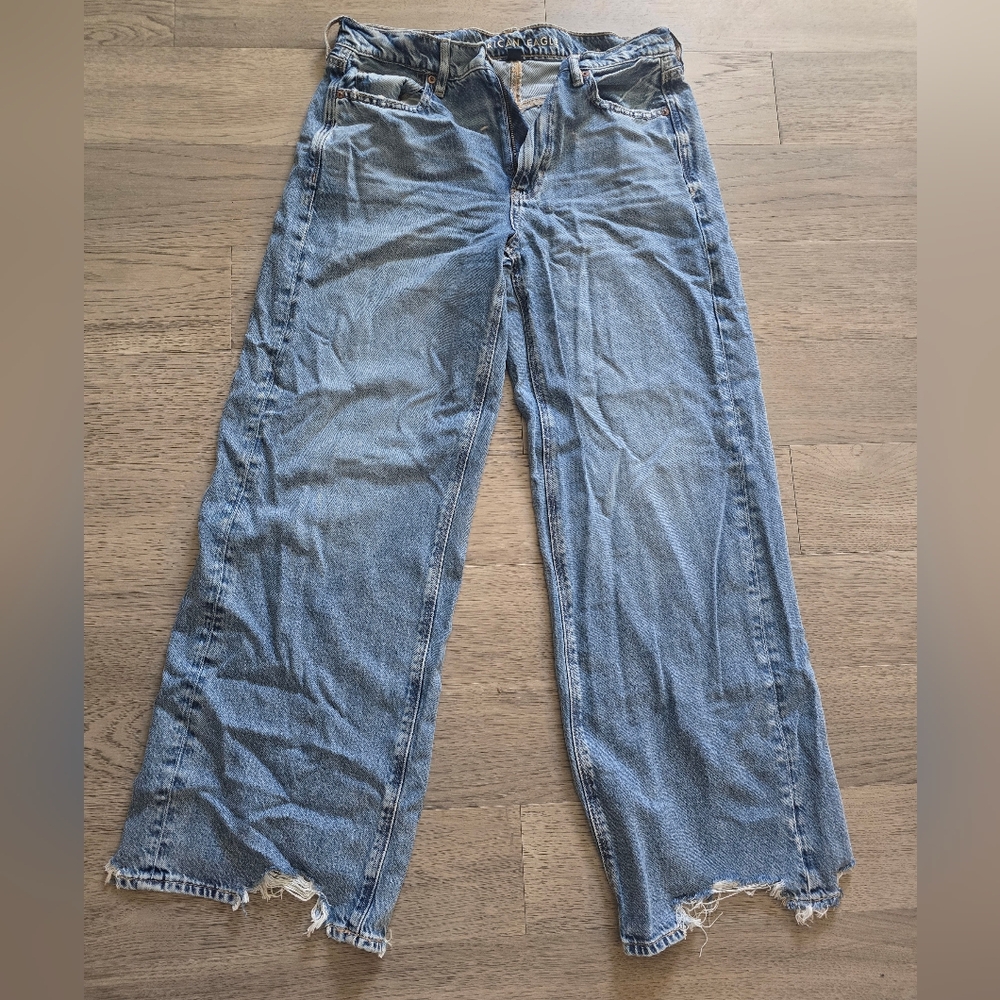 American Eagle Outfitters Light Blue Distressed Wide-Leg Jeans